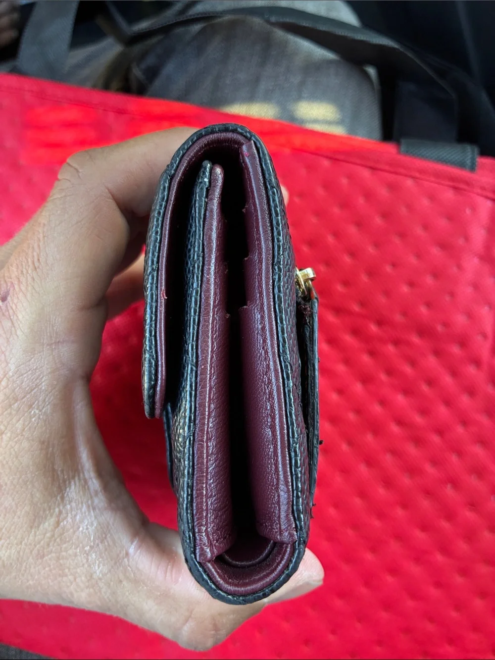 CHANEL Black Quilted Caviar Leather Small Wallet with Gold CC